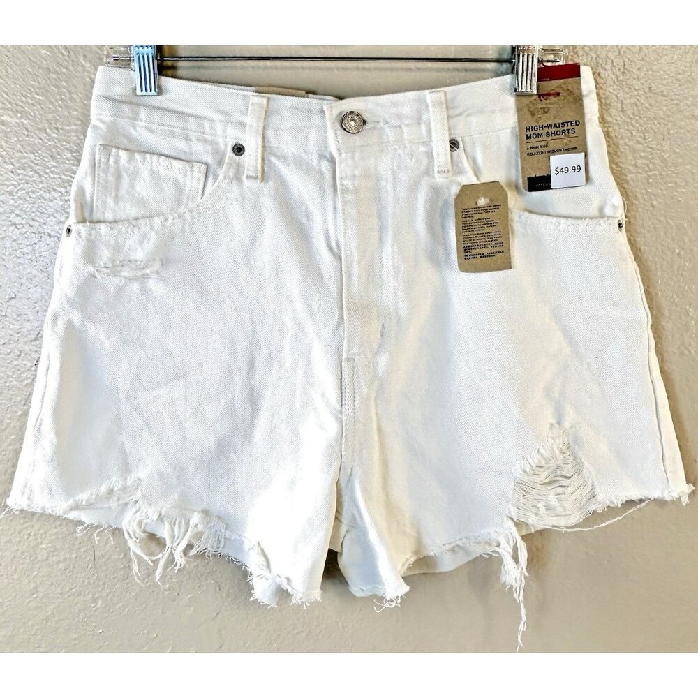 Levi’s Jeans Mom Shorts High Waisted White Denim Relaxed Distressed NWT 30